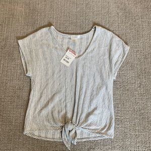Caution to The Wind Gray and White Tie Top